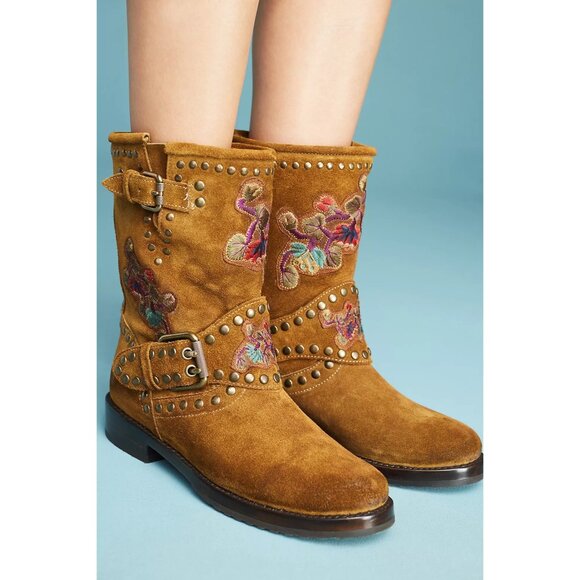Frye Womens Nat Studded Flower Embellished Suede Engineer Boots Size 8 FITS 7.5 - Picture 10 of 10